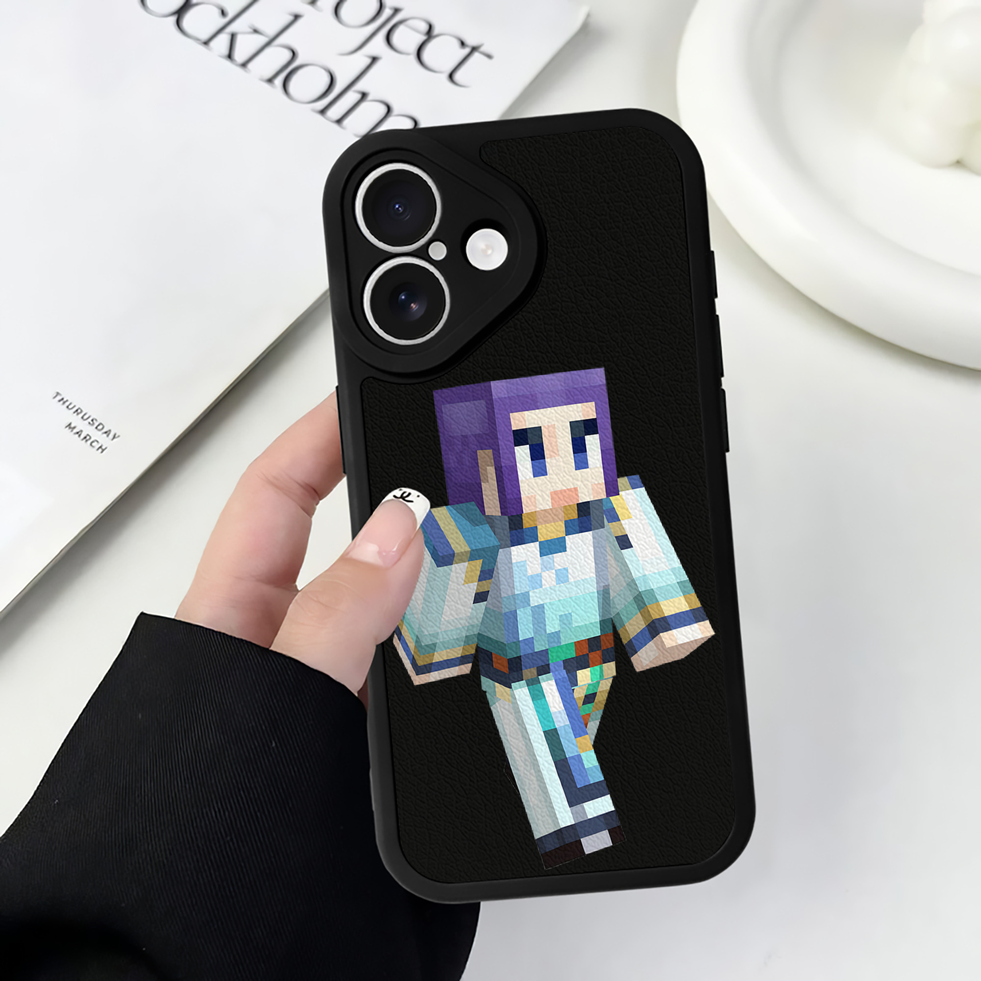 （画像用） マインクラフト ブロックの世界 Minecraft MC Block world 【iPhone 16シリーズ対応】シリコンスマホケース（レザー調） 材質：シリコン
